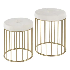 Canary Contemporary Nesting Ottoman Set in Gold Metal and Cream Velvet by LumiSource