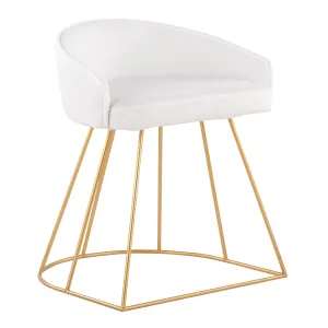 Canary Upholstered Contemporary/Glam Vanity Stool in Gold Steel and White Velvet by LumiSource