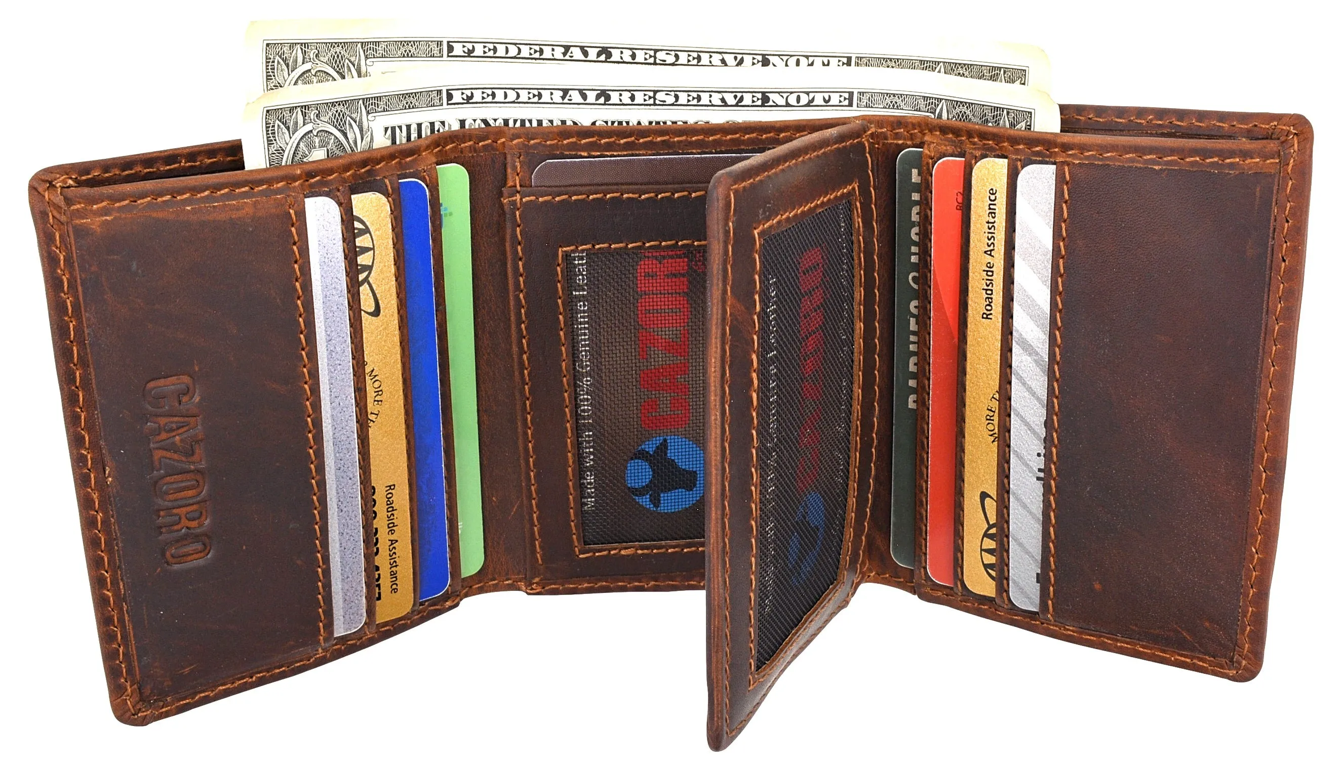 Cazoro Mens RFID Blocking Hunter Leather Credit Card ID Trifold Wallet