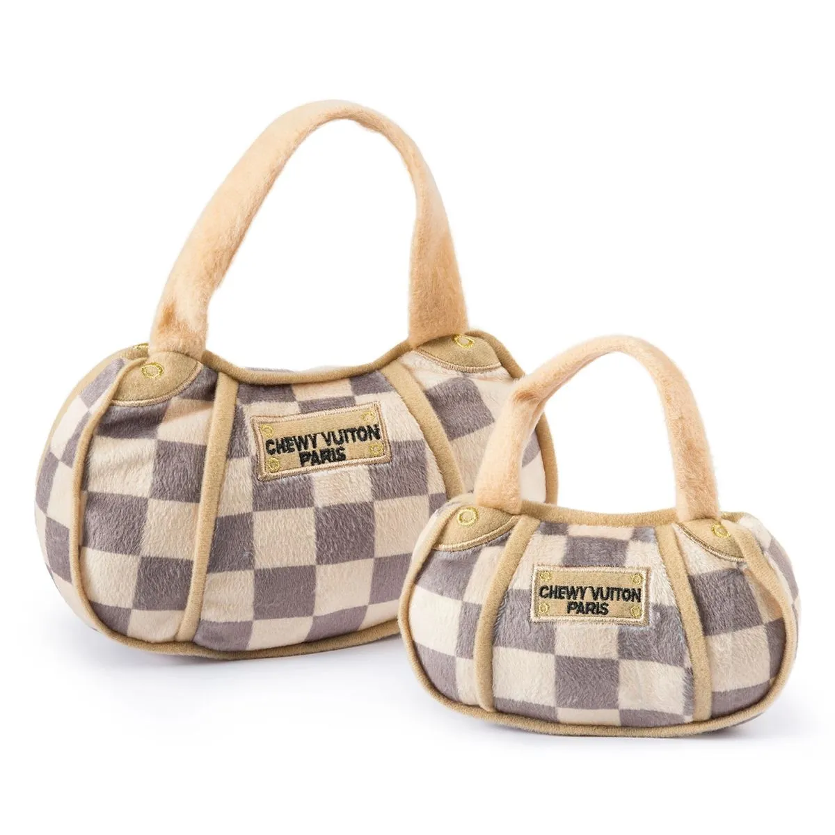 Checker Chewy Vuiton Purse Dog Toy