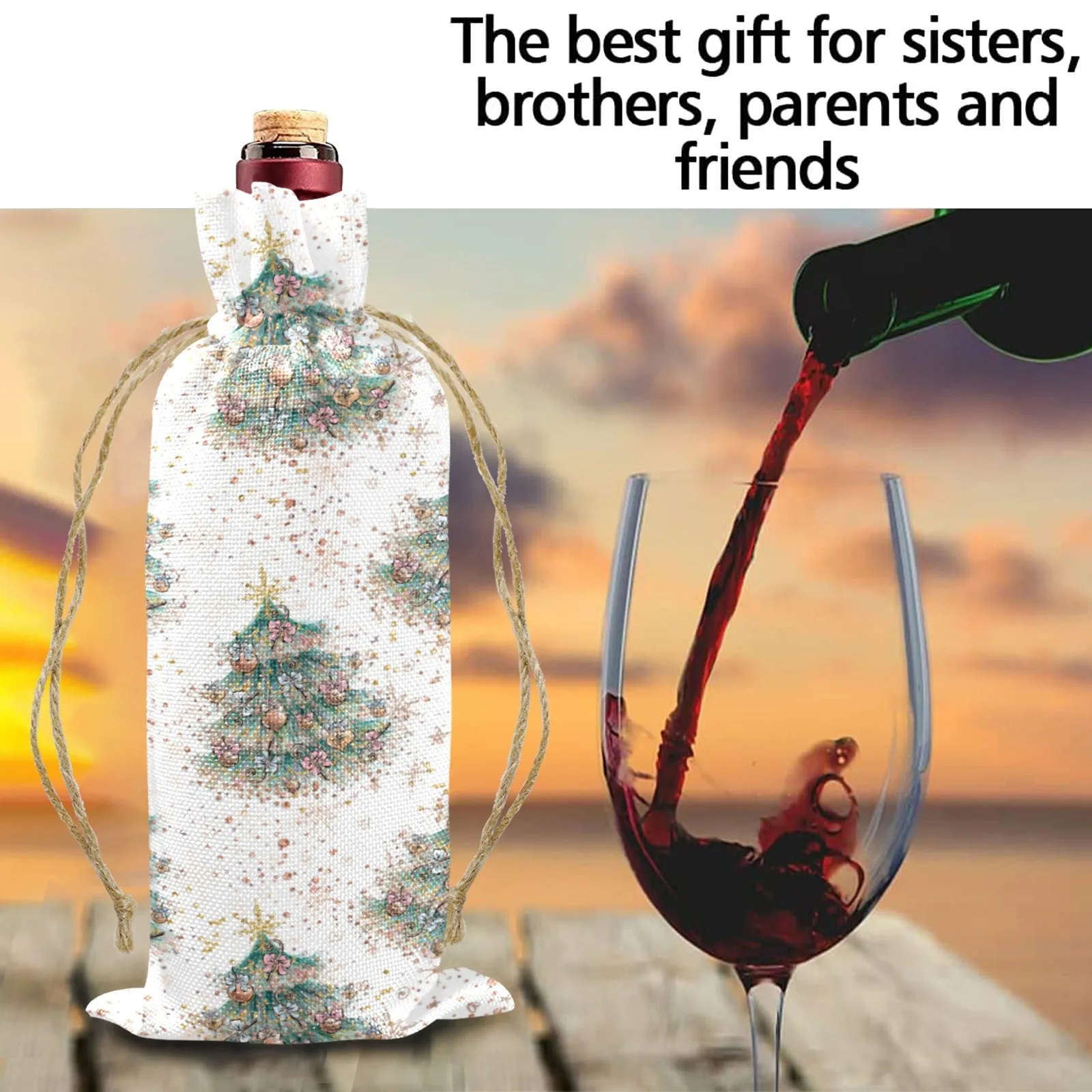 Christmas Trees Linen Wine Bottle Bag