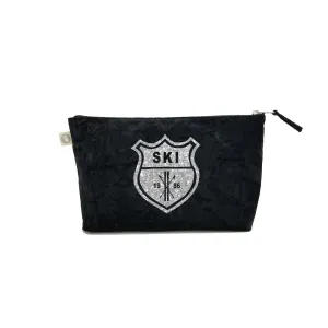 Clutch Bag Black Velvet with Silver Glitter SKI Patch