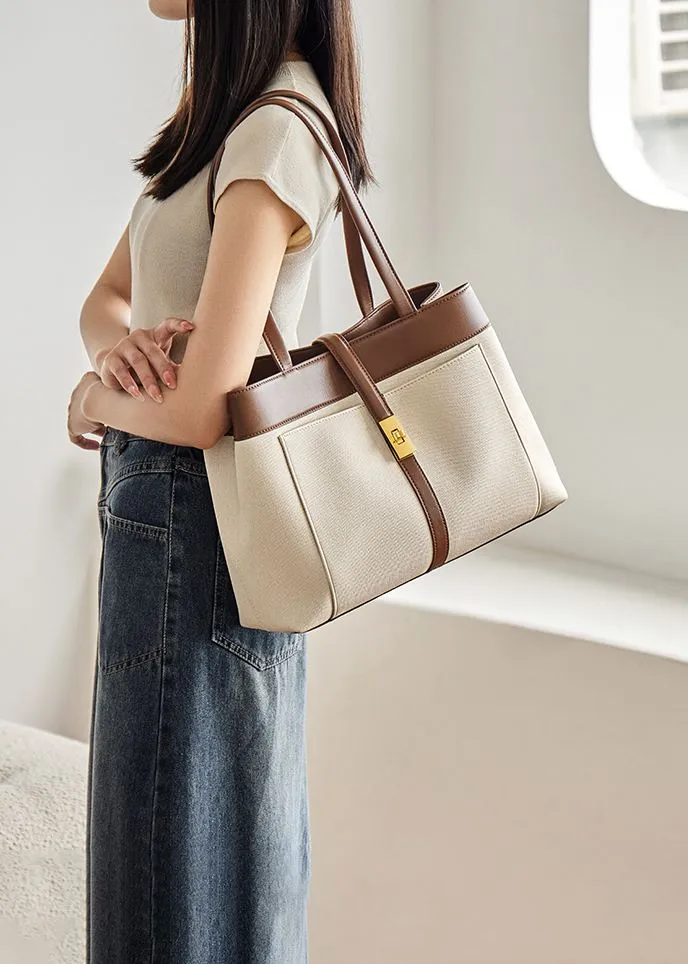 Colorblock Leather Belted Buckle Tote Bag