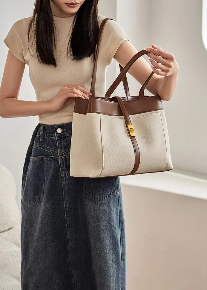 Colorblock Leather Belted Buckle Tote Bag