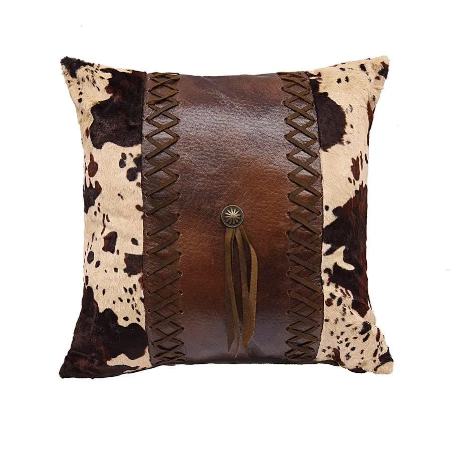 Cowhide & Concho Laced Faux Leather Throw Pillow