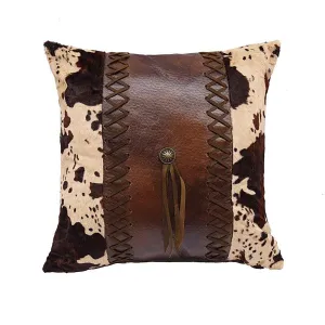 Cowhide & Concho Laced Faux Leather Throw Pillow