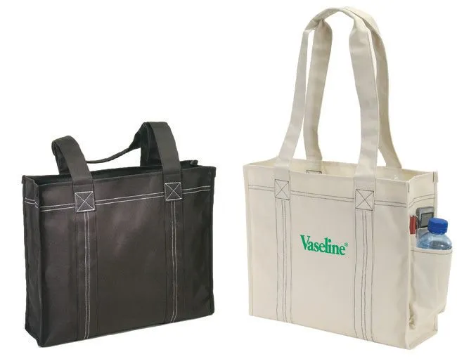 Custom Deluxe Tote Bag With Side Slip Pocket