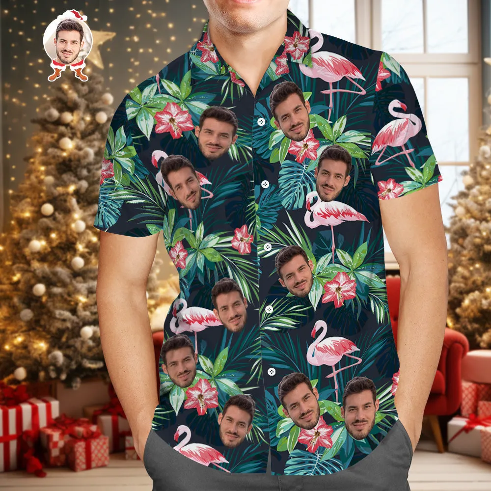 Custom Face Men's Personalised Hawaiian Shirt Flamingo All Over Print Flowers And Leaves