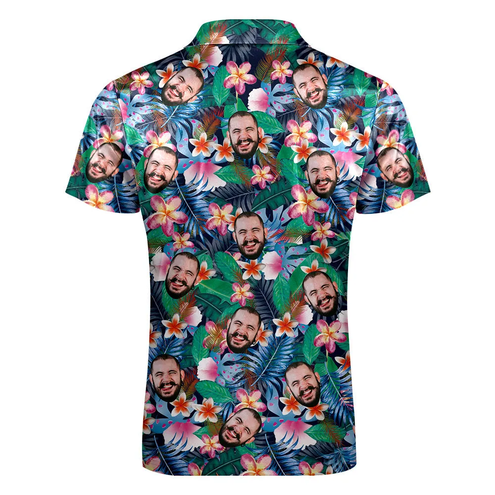 Custom Hawaiian Style Polo Shirt with Zipper Personalised Face Men's Polo Shirt for Him