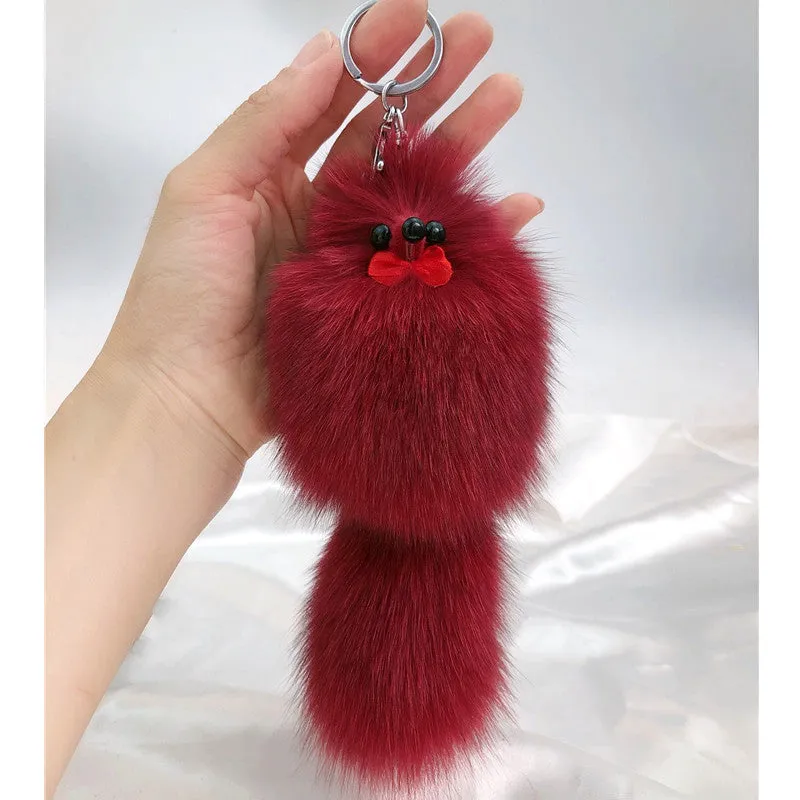 Cute Fox Fur Ball Bag Charm Keychain Accessory