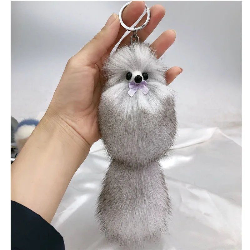 Cute Fox Fur Ball Bag Charm Keychain Accessory