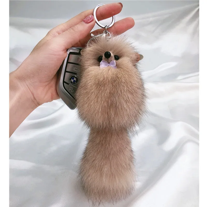 Cute Fox Fur Ball Bag Charm Keychain Accessory