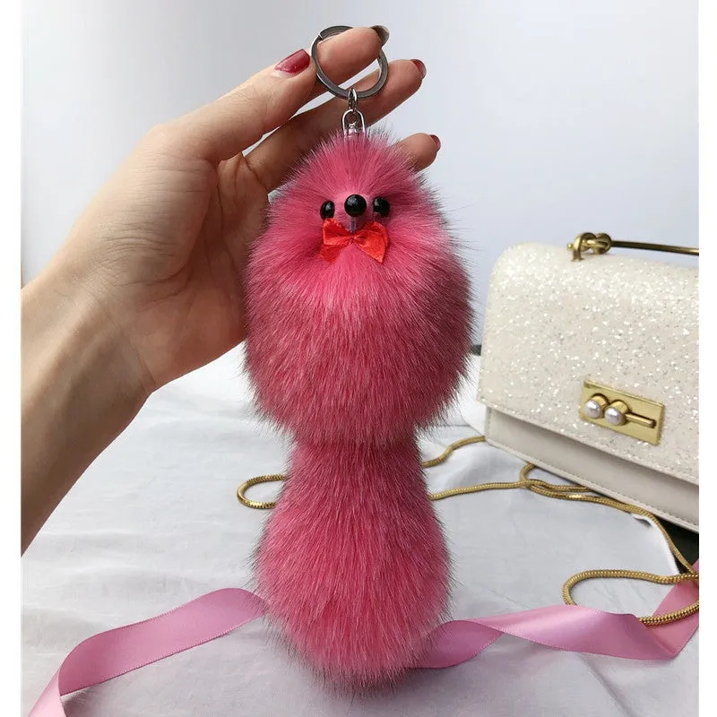 Cute Fox Fur Ball Bag Charm Keychain Accessory