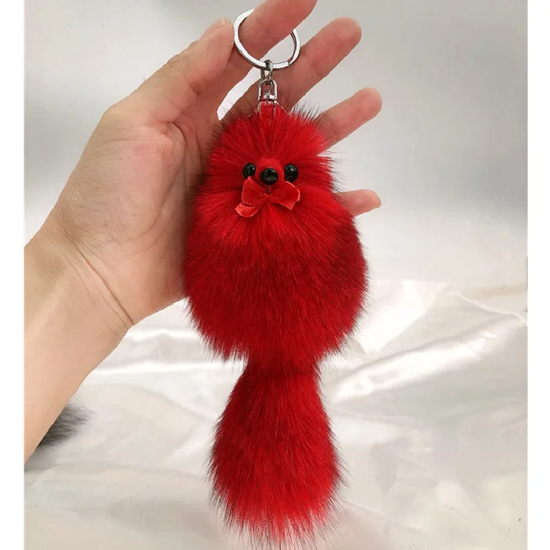 Cute Fox Fur Ball Bag Charm Keychain Accessory