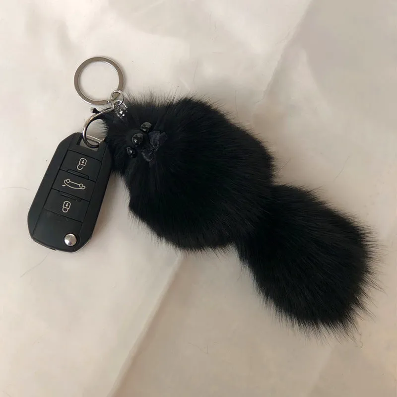 Cute Fox Fur Ball Bag Charm Keychain Accessory