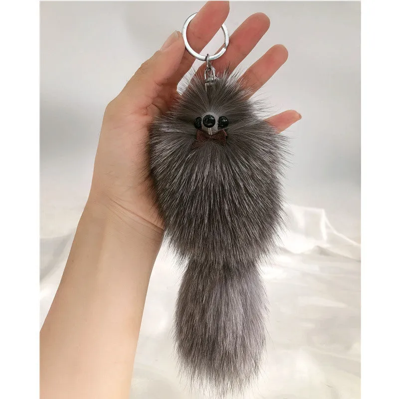 Cute Fox Fur Ball Bag Charm Keychain Accessory