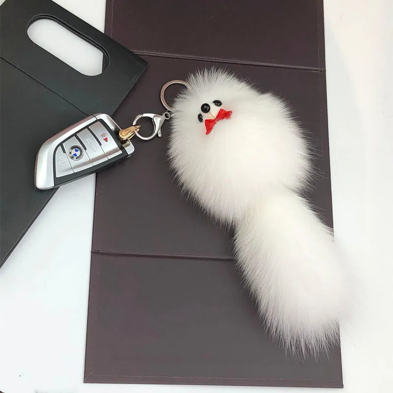 Cute Fox Fur Ball Bag Charm Keychain Accessory