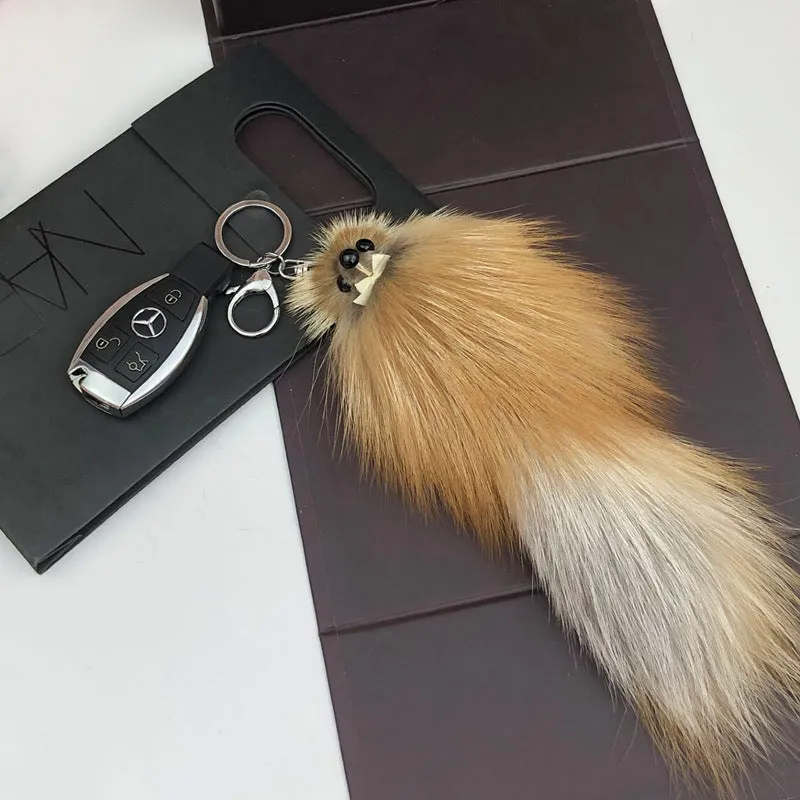 Cute Fox Fur Ball Bag Charm Keychain Accessory