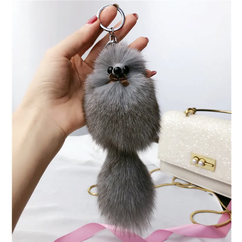 Cute Fox Fur Ball Bag Charm Keychain Accessory