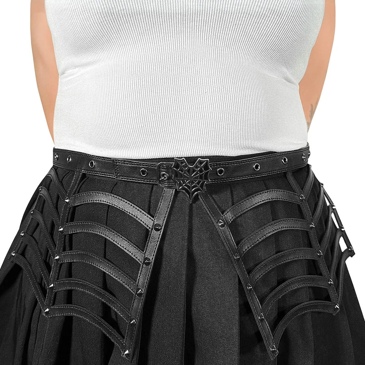 DA-315 Black Faux Leather Spiderweb Cut Out Belt