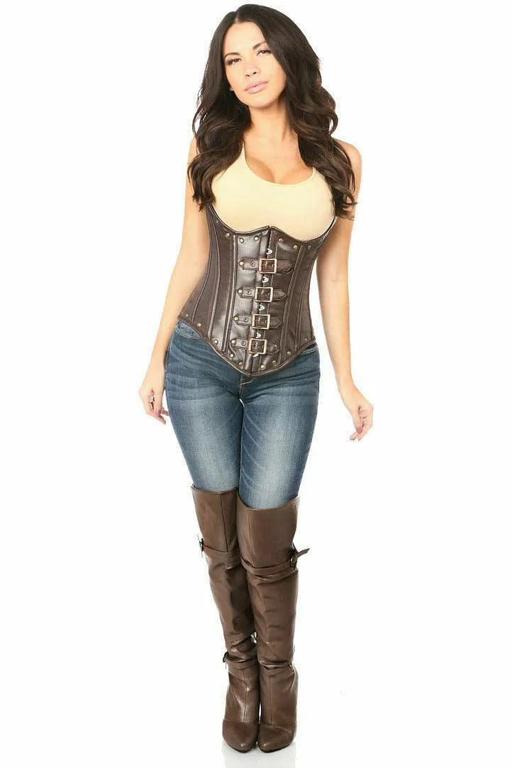 Daisy Corsets Top Drawer Steel Boned Distressed Faux Leather Underbust Corset Top