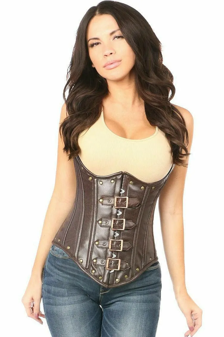 Daisy Corsets Top Drawer Steel Boned Distressed Faux Leather Underbust Corset Top