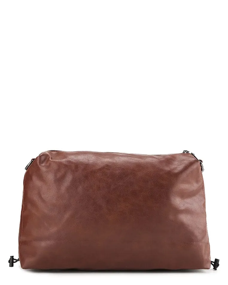 Distressed Leather Carry Crossbody Bag - Camel