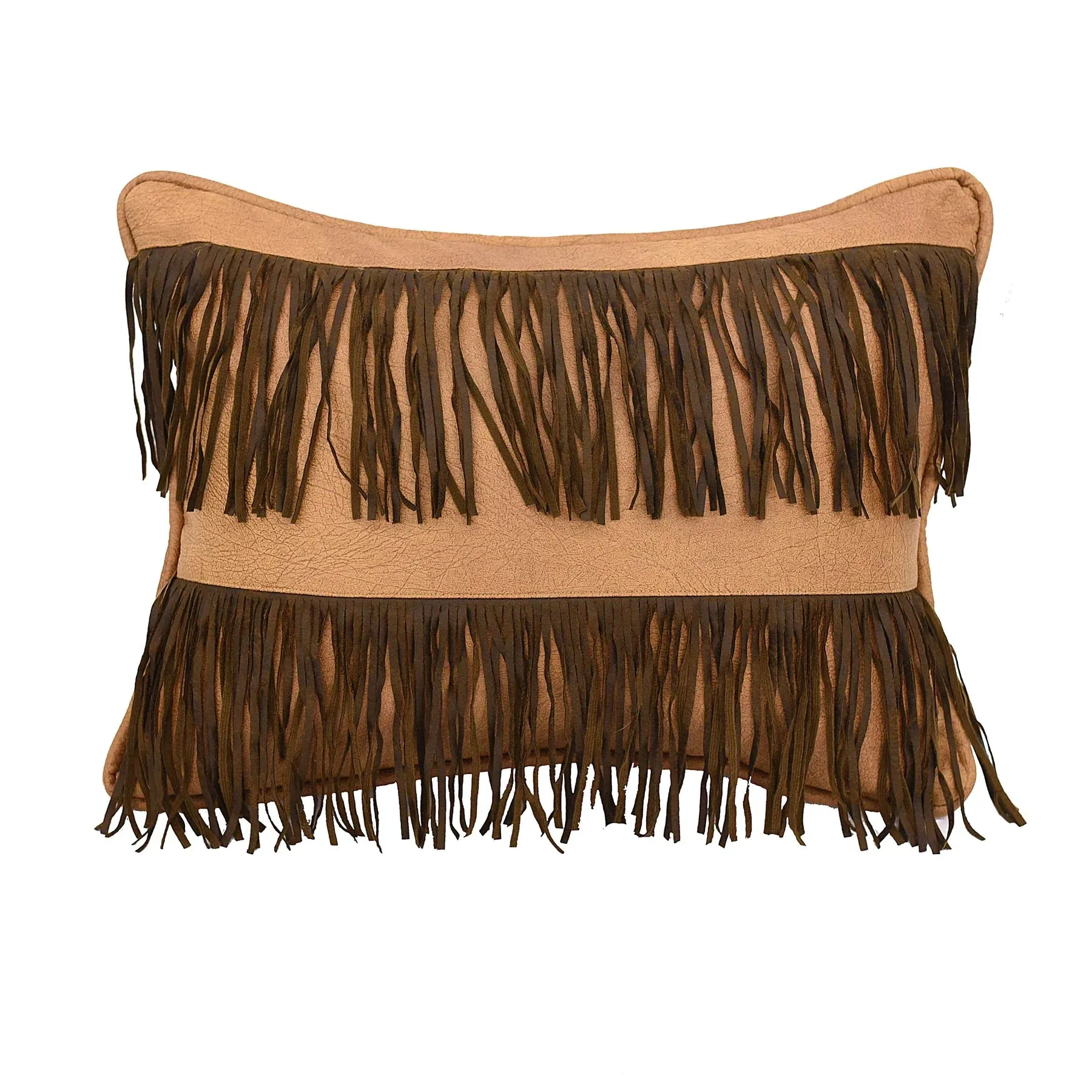 Double Row Fringe Faux Leather Throw Pillow