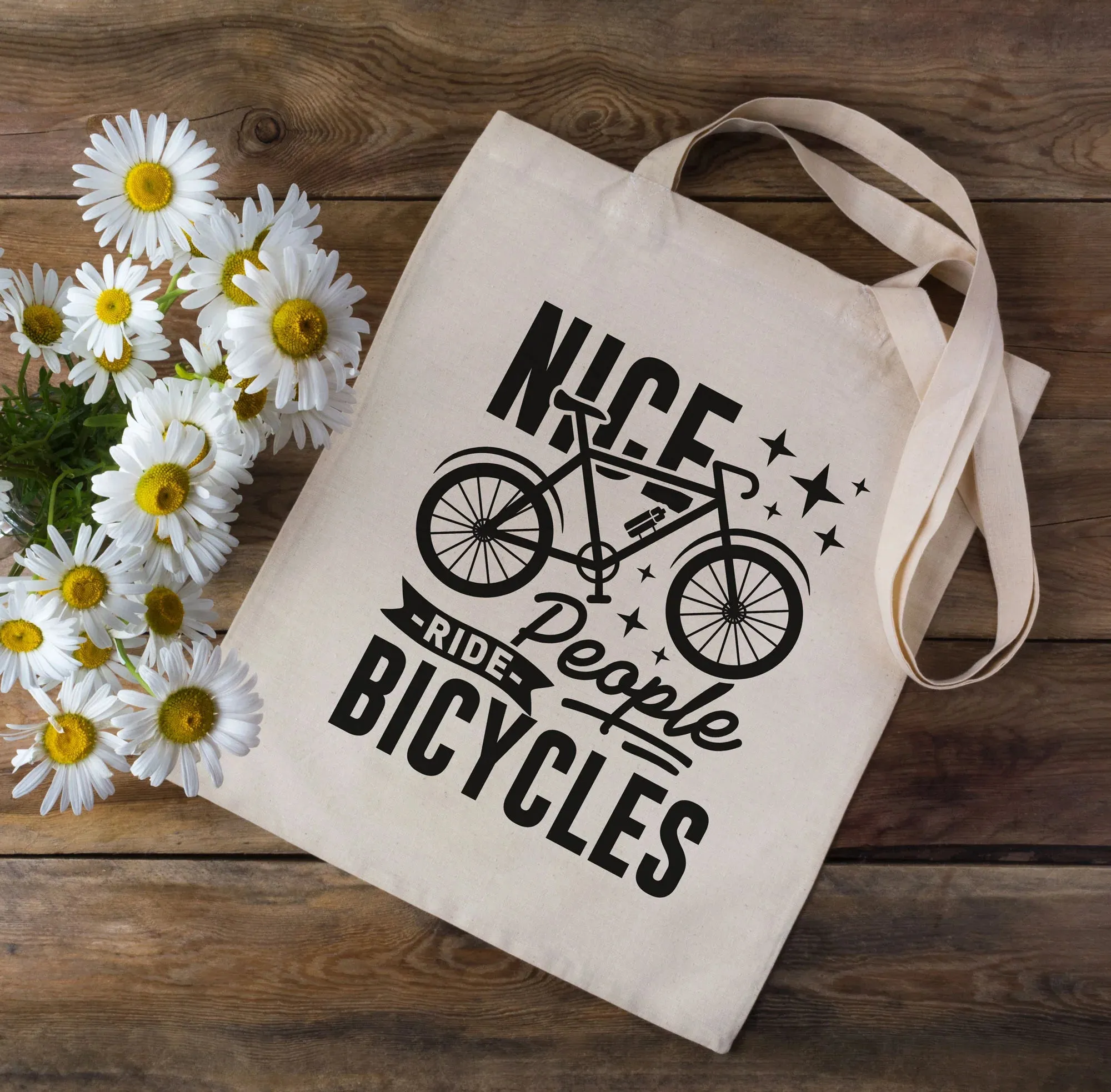 EllieBeanPrints NICE PEOPLE RIDE BIKES CYCLING TOTE BAG