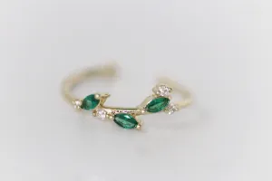 Enchanted Forest Green Crystals Leaves Ring