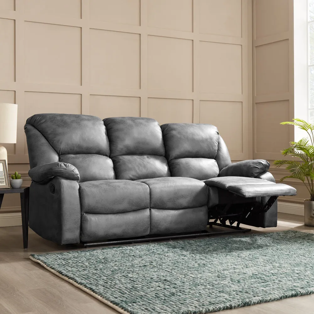 Enoch 2 3 Seater Recliner Sofa Set, Dark Grey Faux Leather