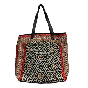 Ethnic Handwoven Boho Hippie Cotton Southwestern Style Tribal Embelished Black with Multicolor Tote Bag Style Bag #6