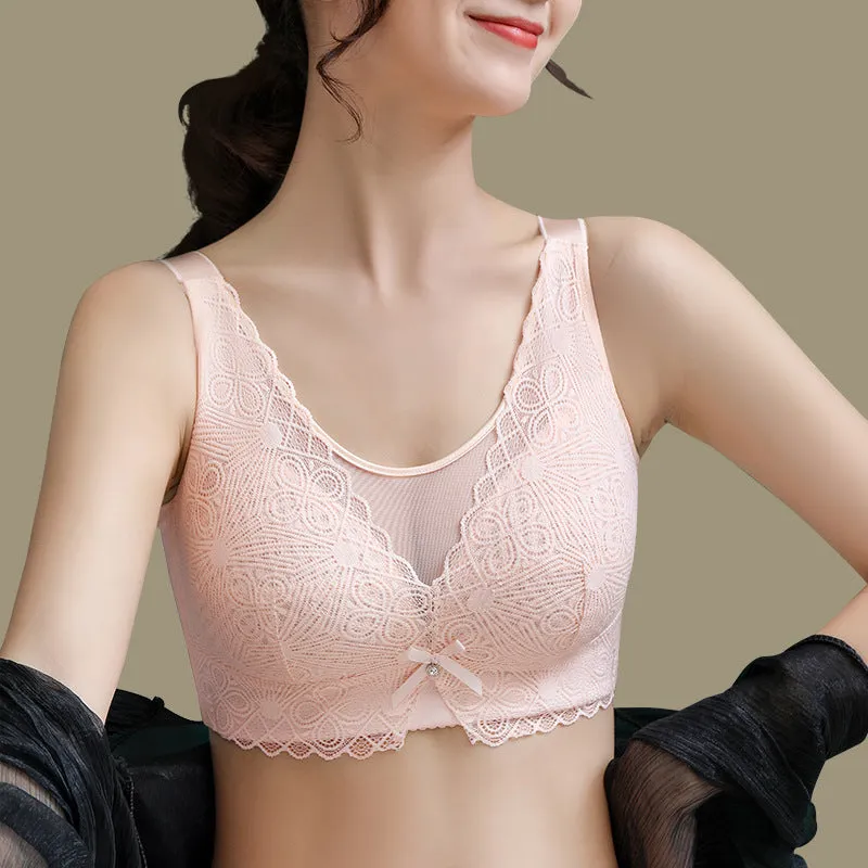 Fat mm big breasts show small bra full cup large size no steel ring thin adjustment bra gather side breast underwear