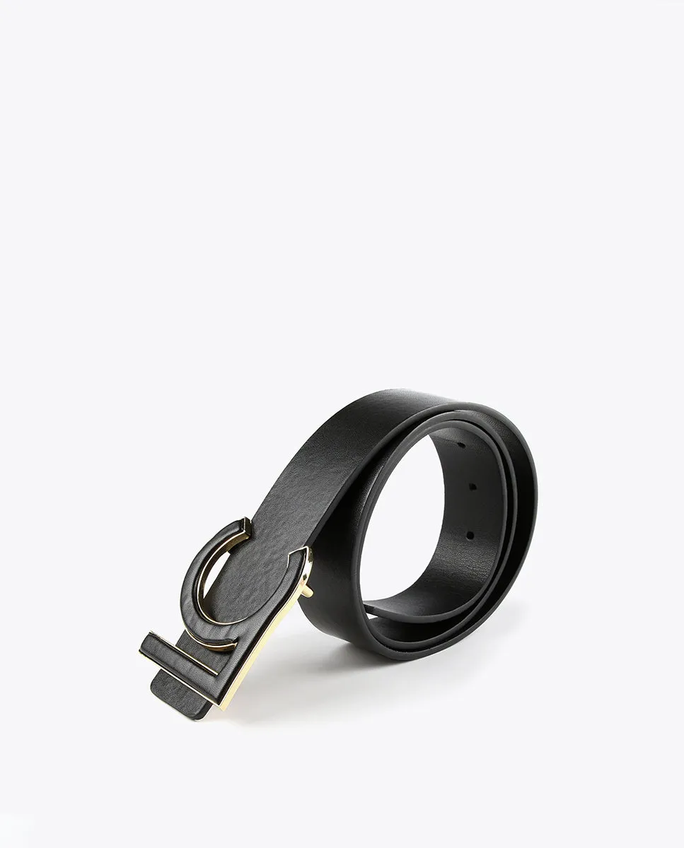 Faux leather belt with covered buckle