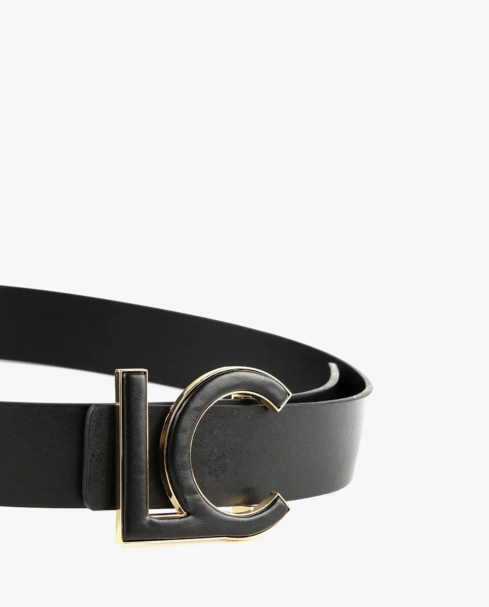 Faux leather belt with covered buckle