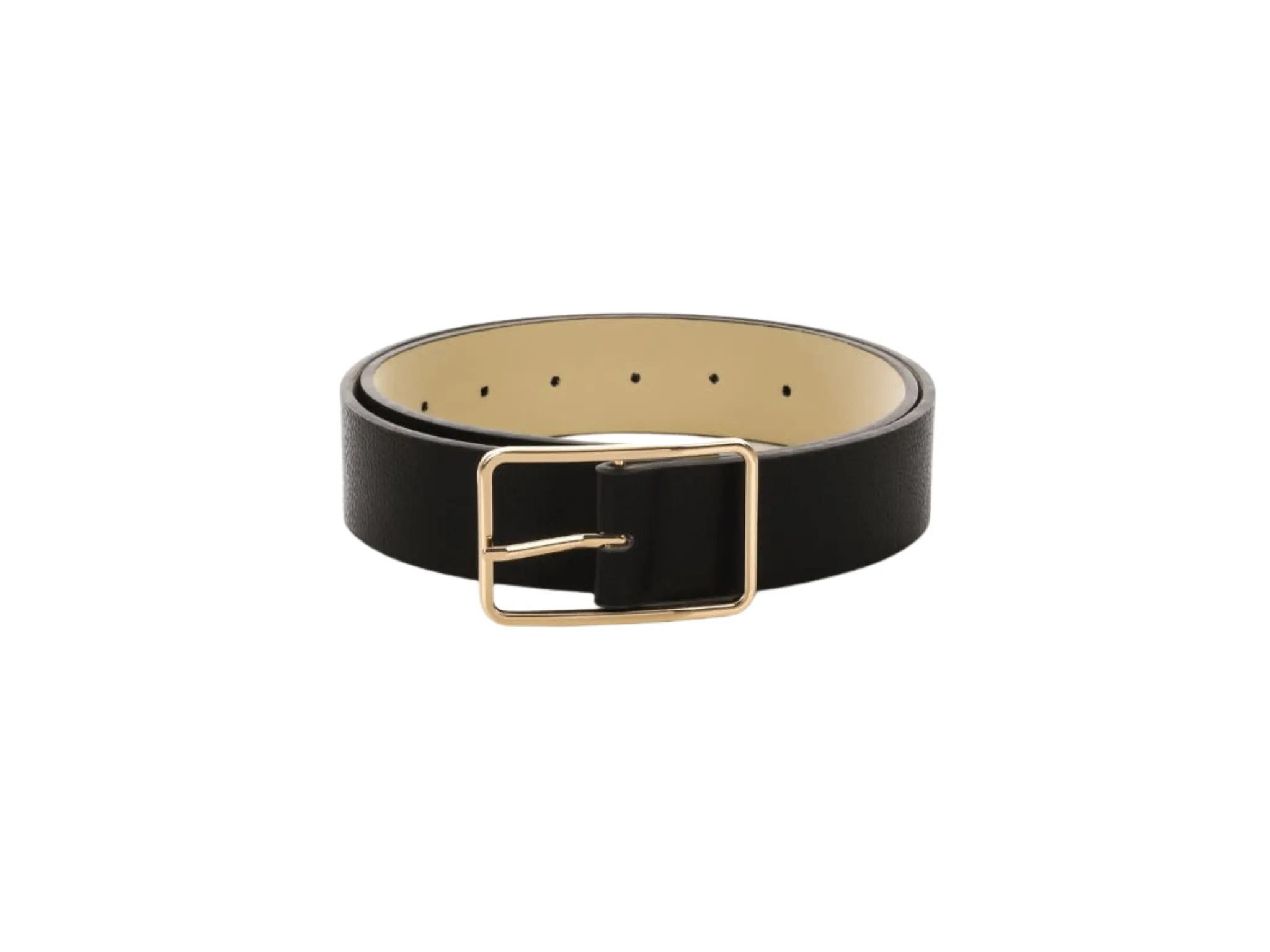 Faux Leather Rectangle Cutout Buckle-Black