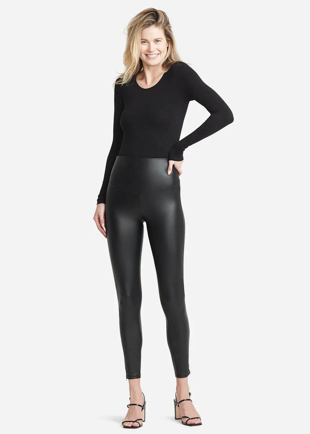 Faux Leather Shaping Legging with Side Zip