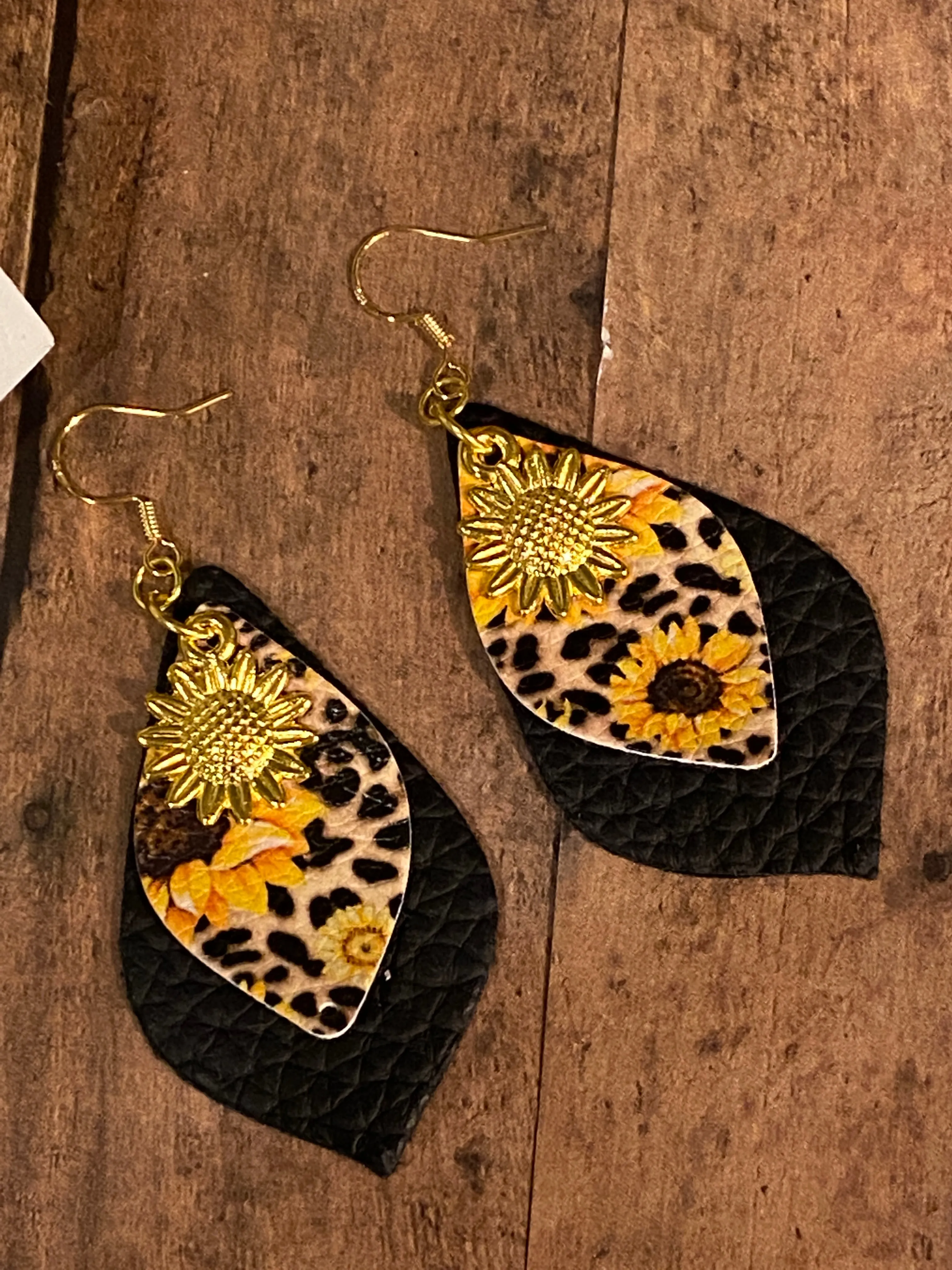 FAUX Leather Sunflower Earrings (EA0023)