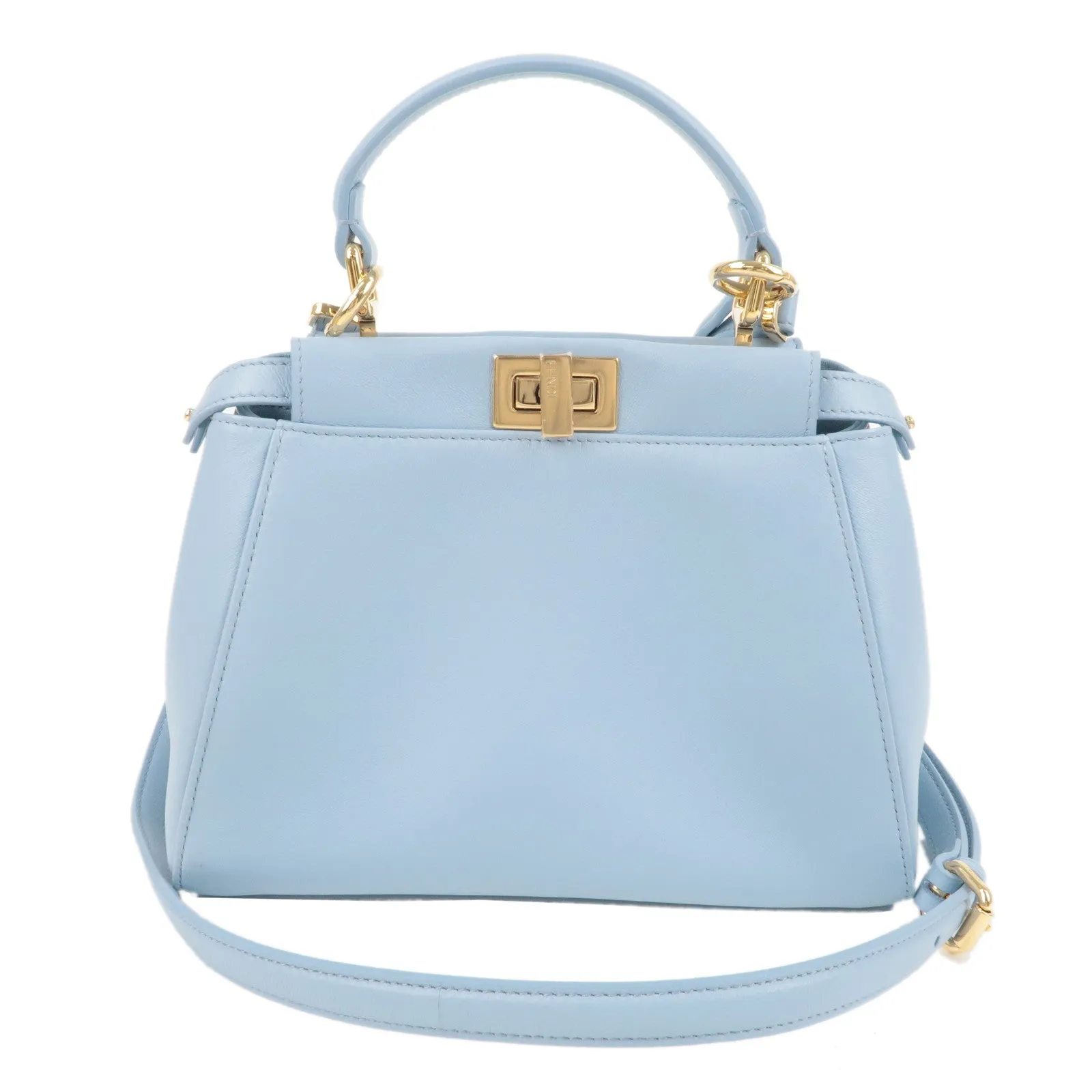 FENDI Mini Peekaboo Leather 2Way Mini Bag Light Blue 8BN244