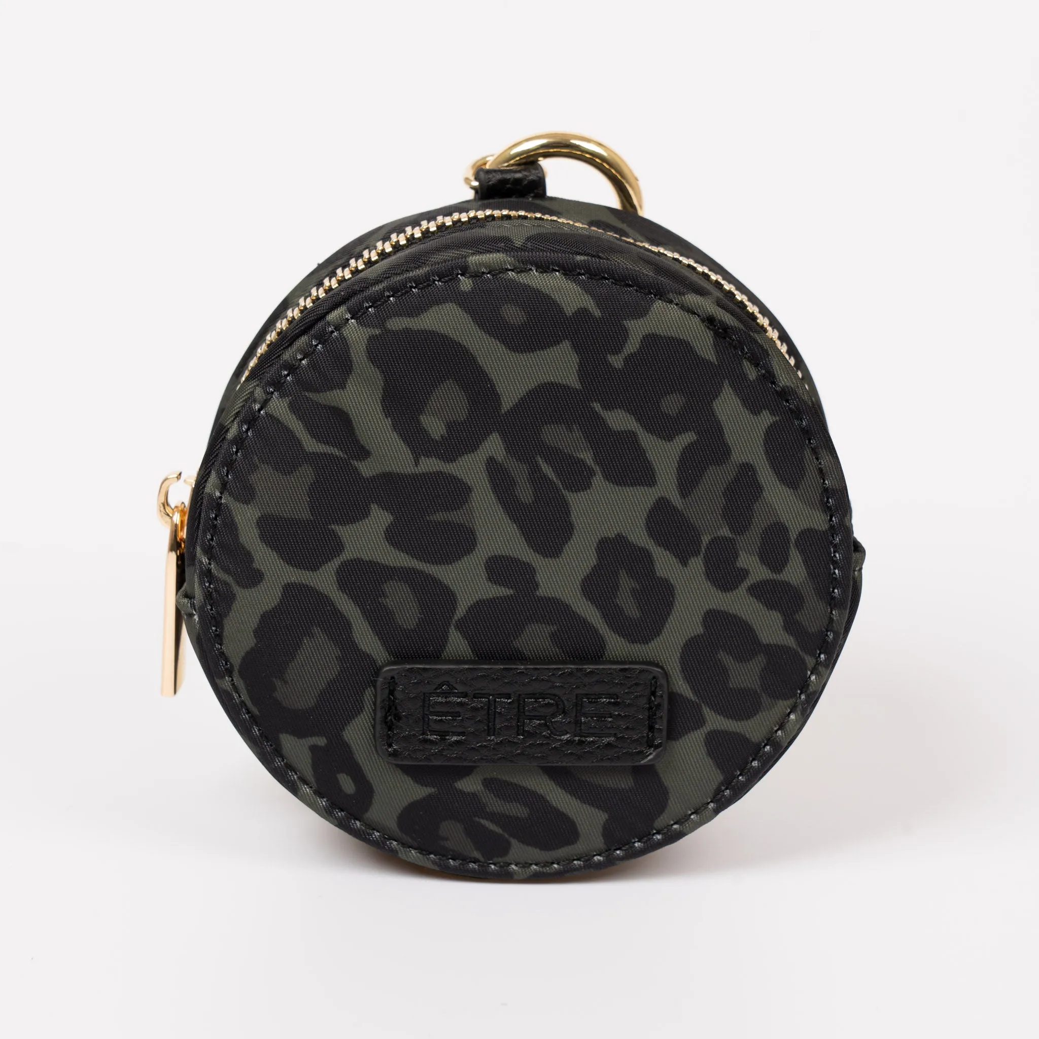 Finley Round Coin Purse - Khaki , Leopard Print Nylon