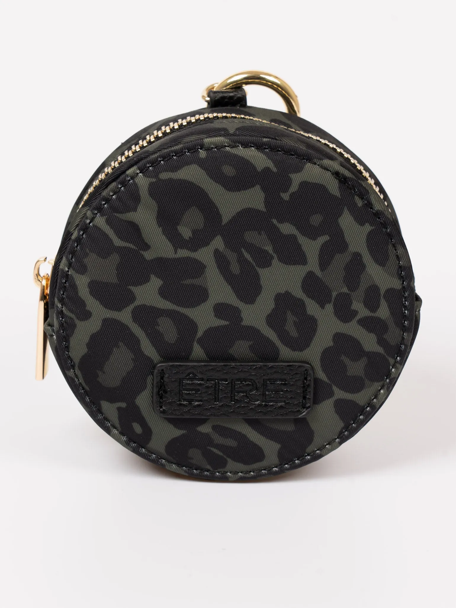 Finley Round Coin Purse - Khaki , Leopard Print Nylon