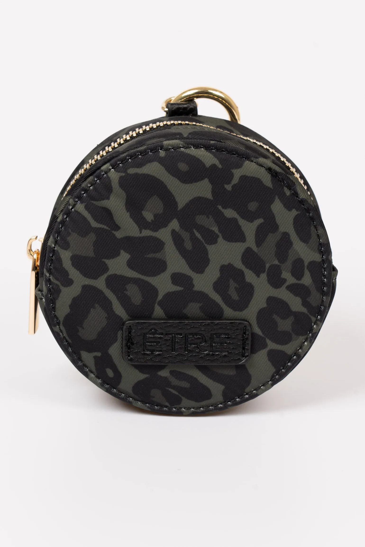 Finley Round Coin Purse - Khaki , Leopard Print Nylon