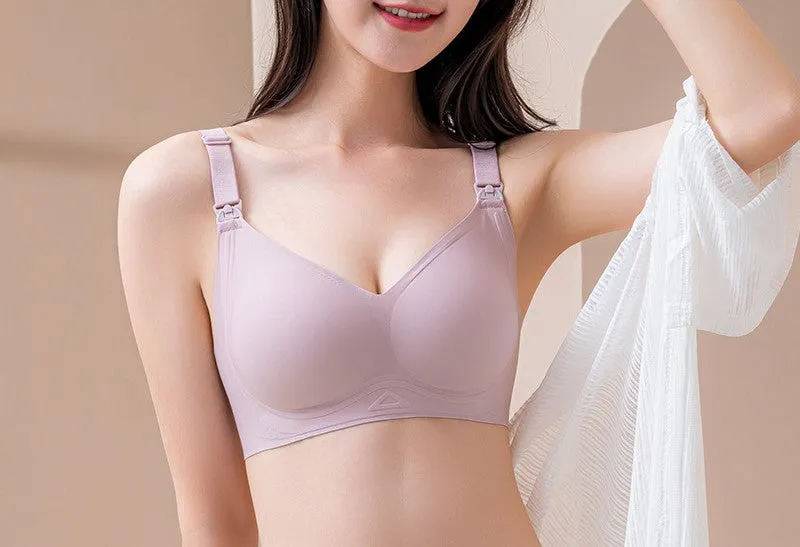 Fixed cup one-piece push-up non-wireless nursing bra, top buckle maternity bra for women during pregnancy and lactation, thin style