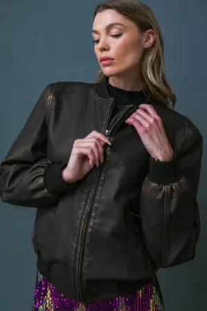 Flying Tomato Washed Faux Leather Jacket