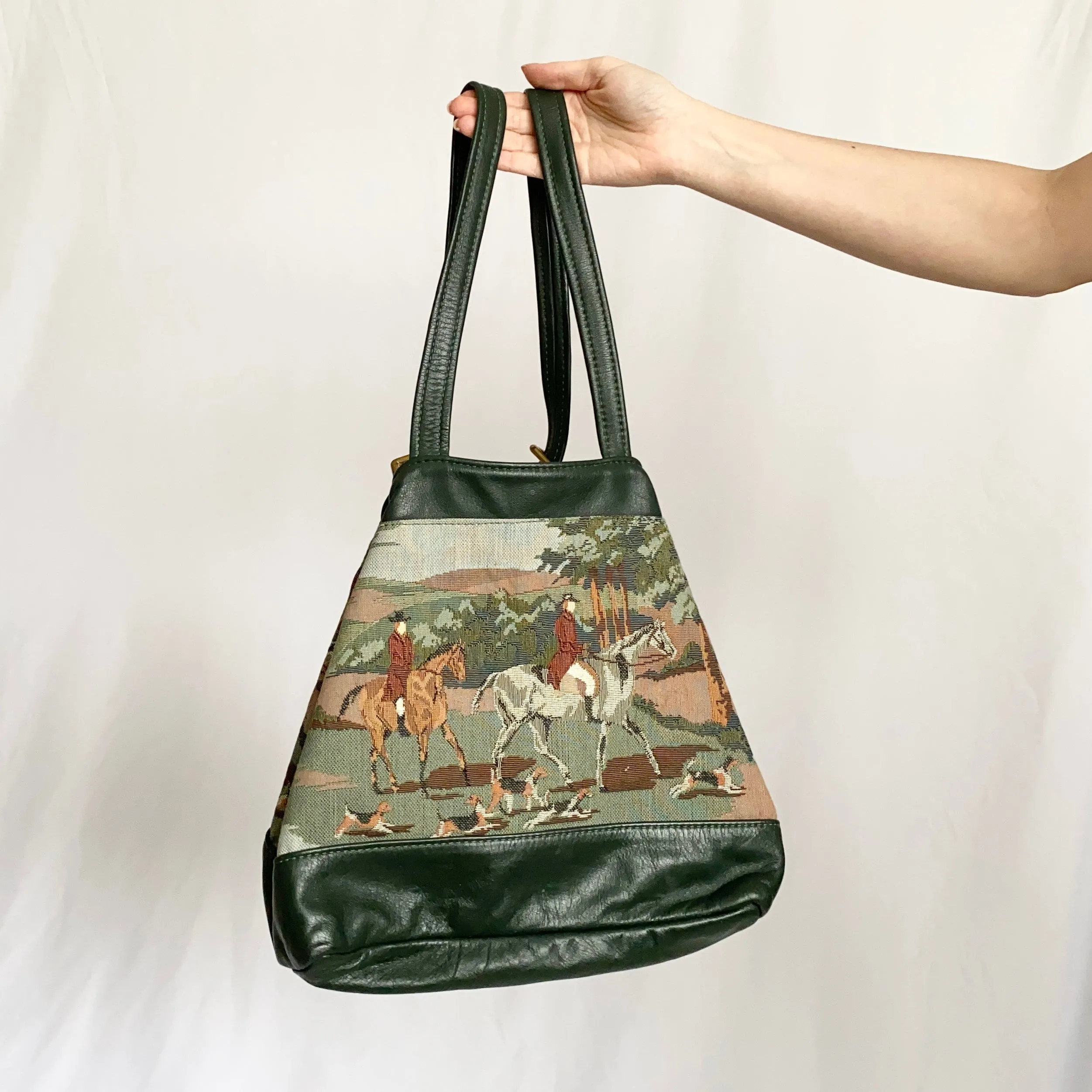 Forest Green Equestrian Tapestry Bag