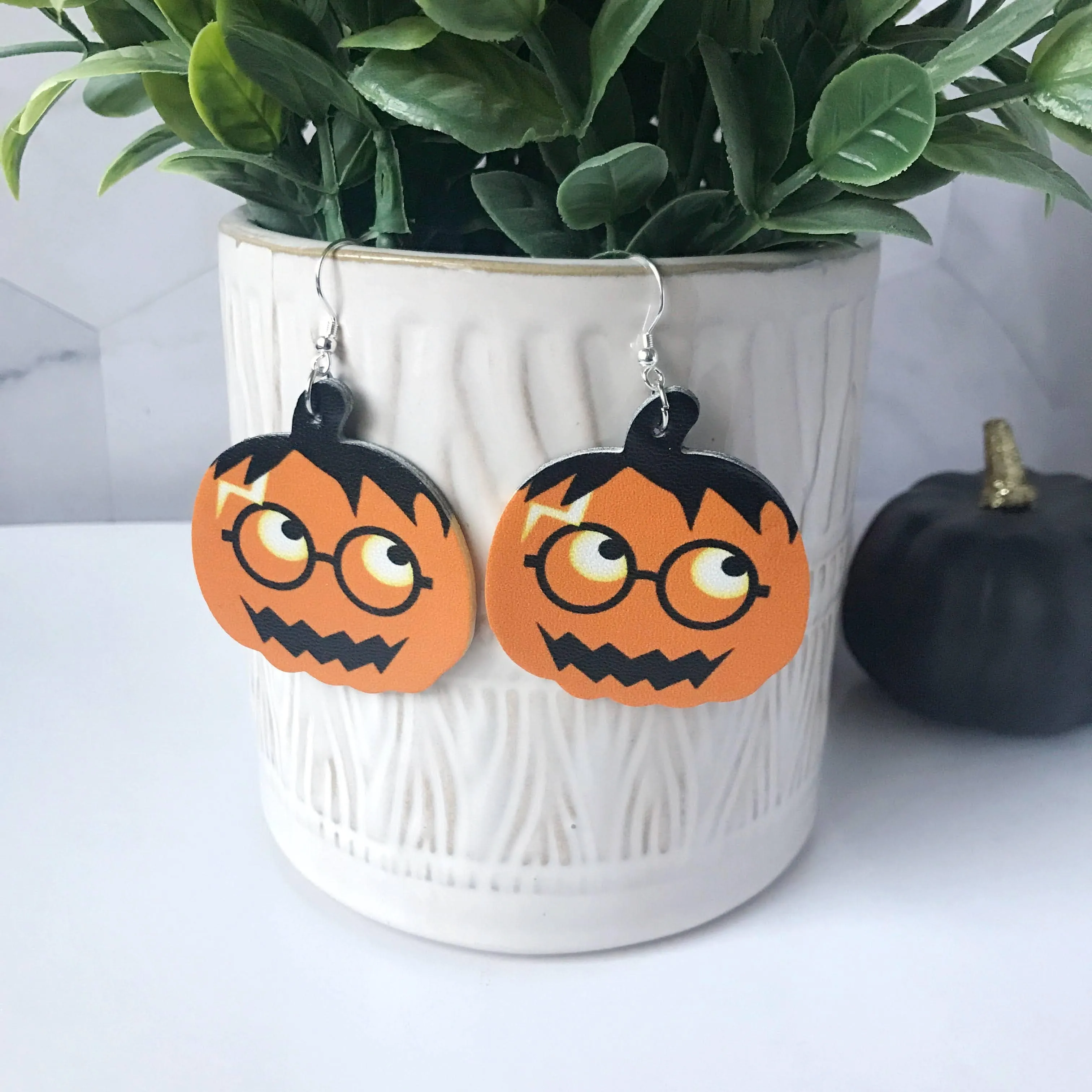 Fran- Dressed Up Pumpkin Jack-O-Lantern Earrings