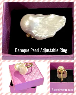 Freeform XL Baroque Pearl Adjustable Gold Statement Ring