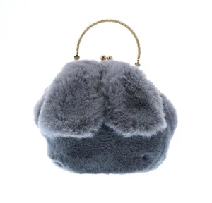 Furry Rabbit Ear Plush Purse - Grey