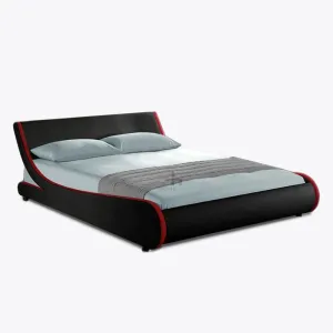 Galactic Leather Double Bed Frame, Black & Red