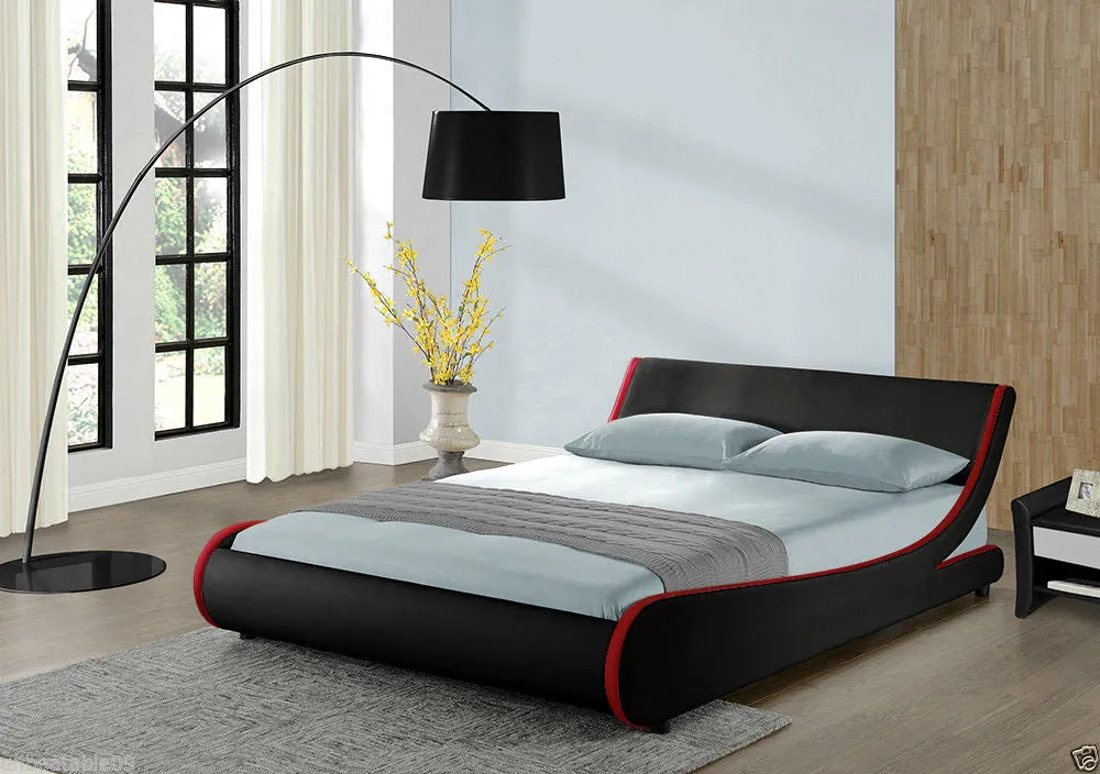 Galactic Leather Double Bed Frame, Black & Red